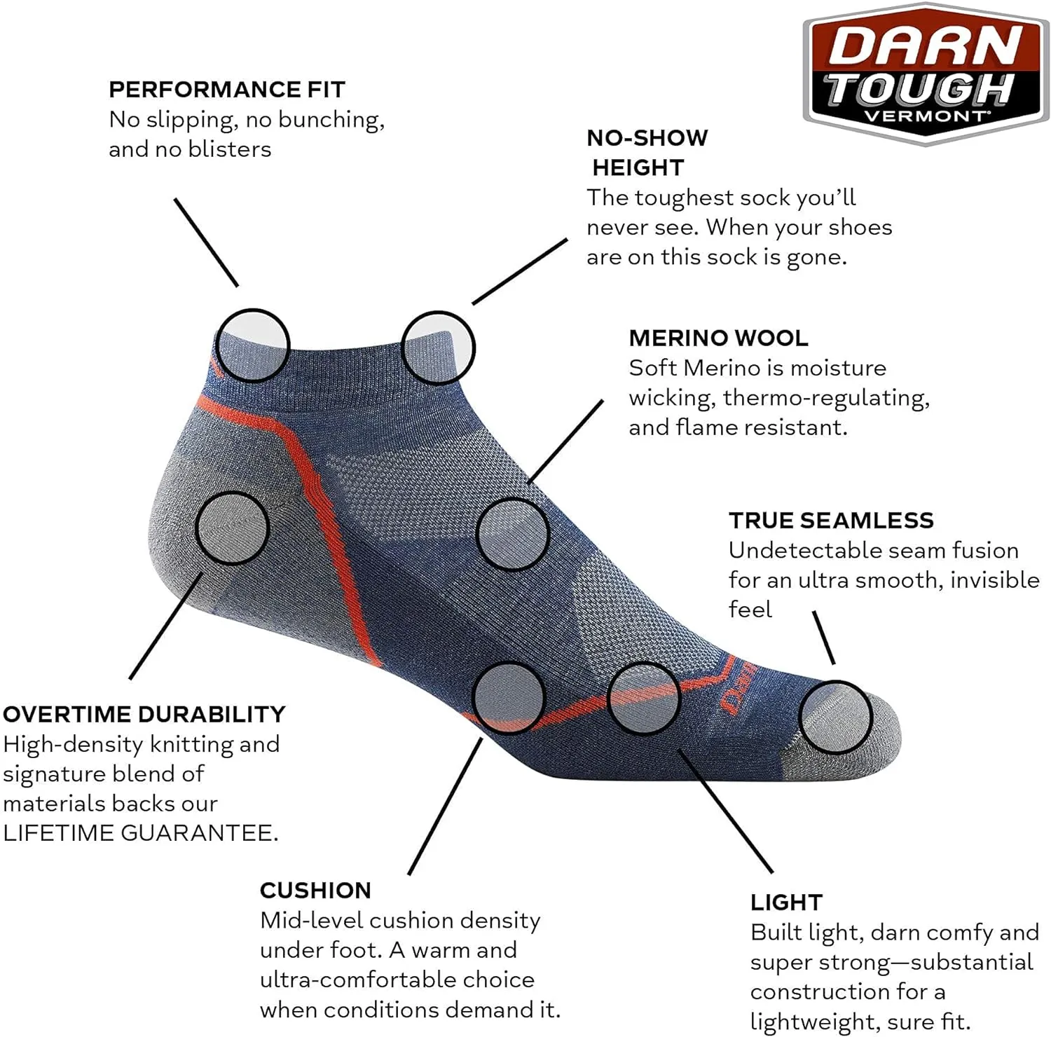 Darn Tough (1990) Light Hiker No Show Lightweight with Cushion Men's Sock