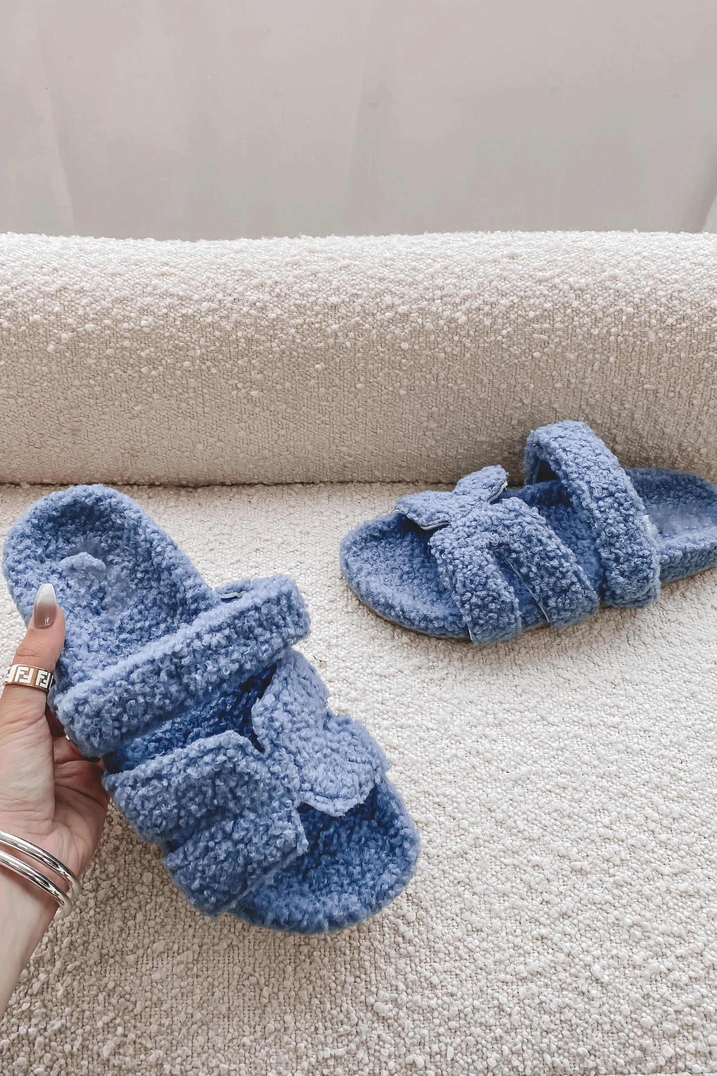 DEAL Comfy Is The New Cool Blue Furry Slipper Slides