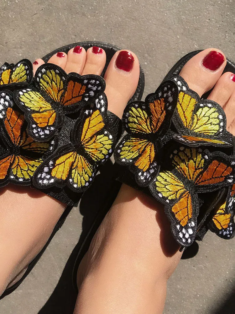 Embroidered Butterfly Slippers