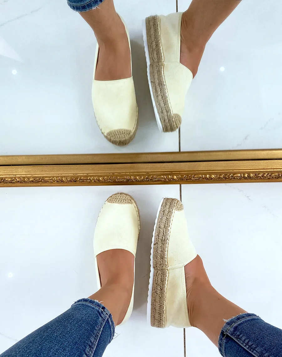 Espadrilles en jute et en suédine jaune pastel