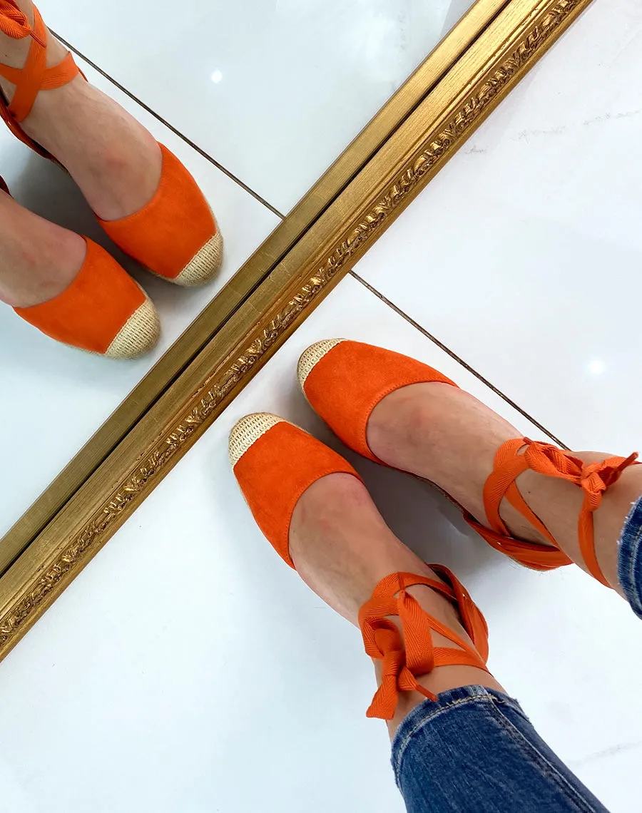 Espadrilles en suédine orange à talon compensé