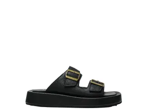 Fabio Rusconi Women’s Black 2 Buckle Leather Slip On MINA 30% OFF