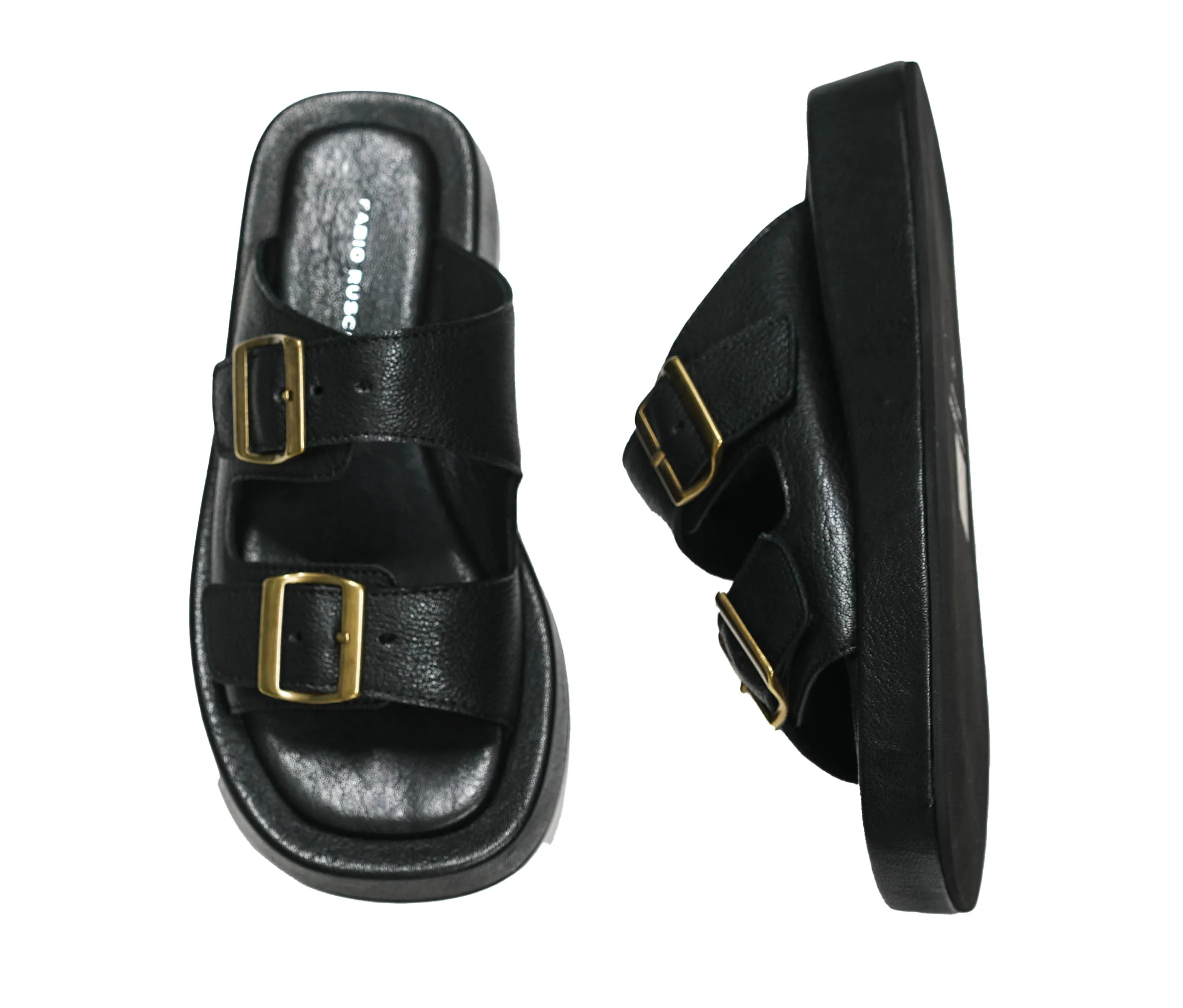 Fabio Rusconi Women’s Black 2 Buckle Leather Slip On MINA 30% OFF