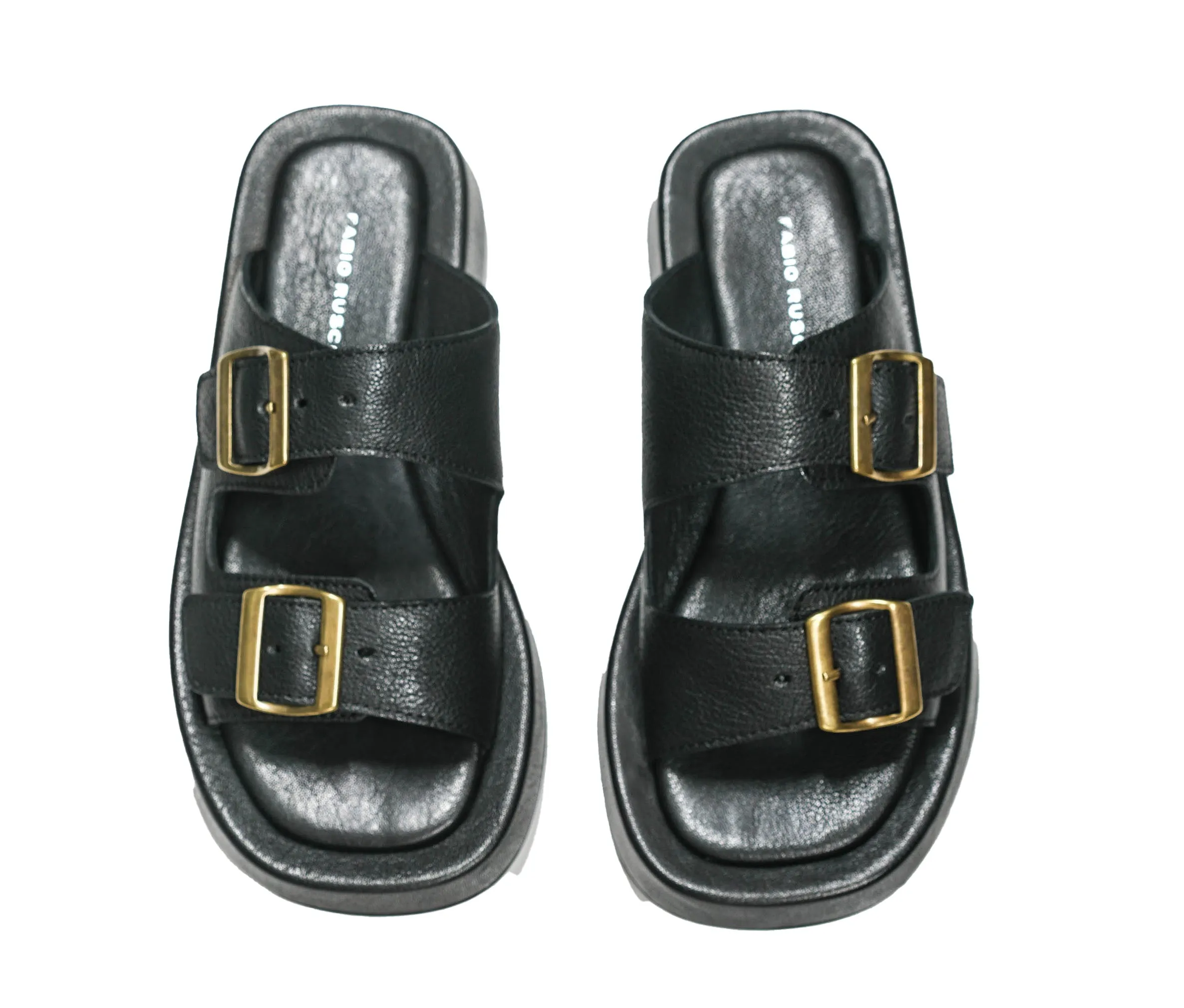Fabio Rusconi Women’s Black 2 Buckle Leather Slip On MINA 30% OFF