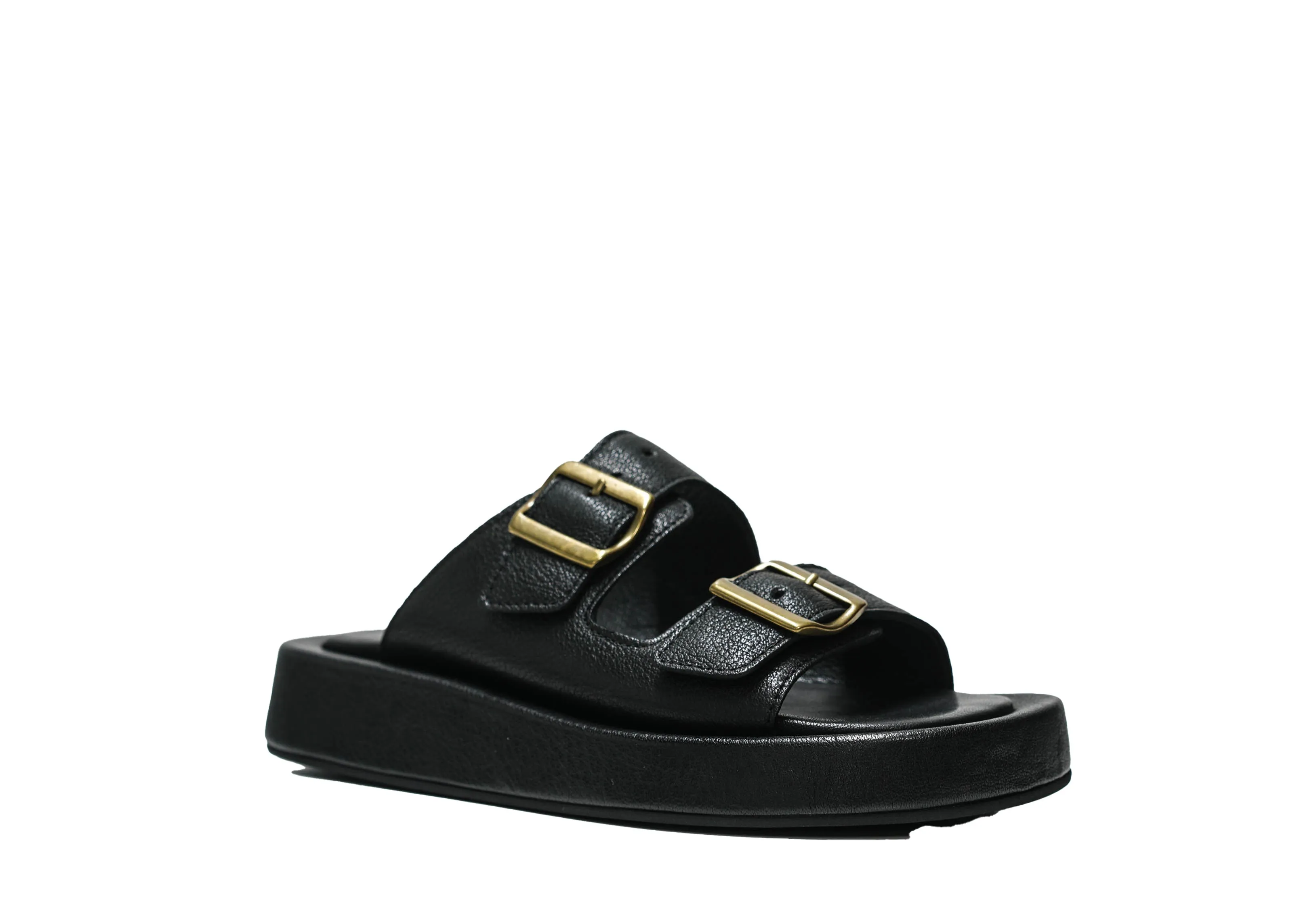 Fabio Rusconi Women’s Black 2 Buckle Leather Slip On MINA 30% OFF