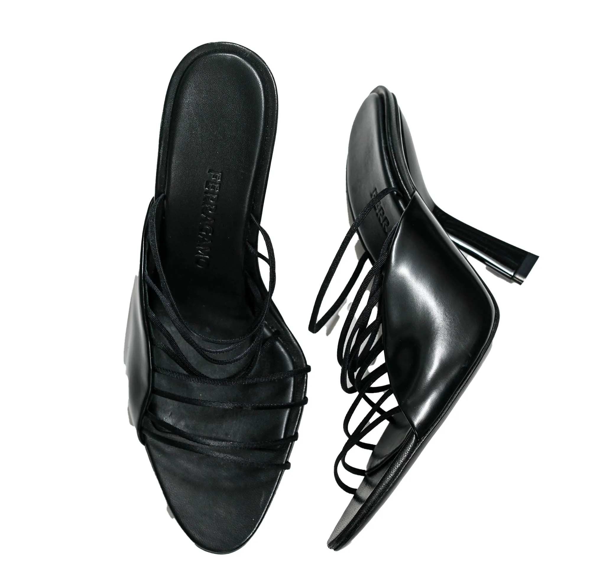 Ferragamo Women's Black Leather Strap Sandal Altaire 10.5cm 0760289 50% OFF