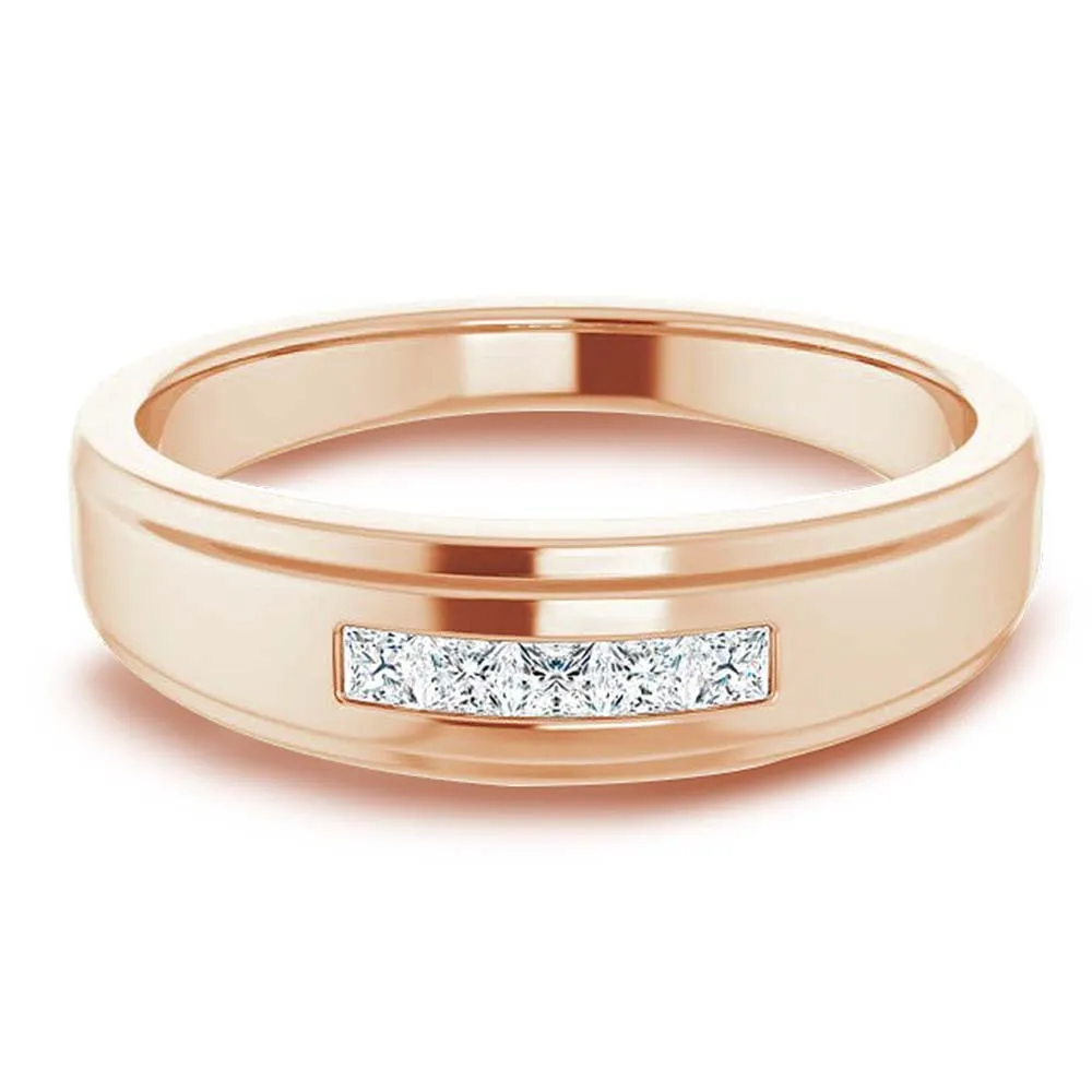Five Stone Channel set Princess Diamond Men's Ring