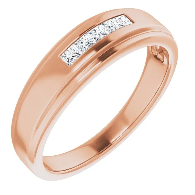 Five Stone Channel set Princess Diamond Men's Ring
