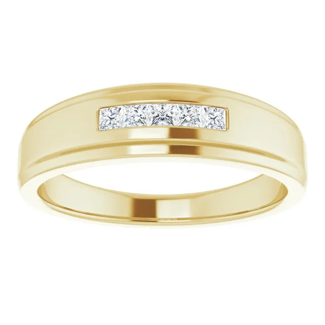 Five Stone Channel set Princess Diamond Men's Ring