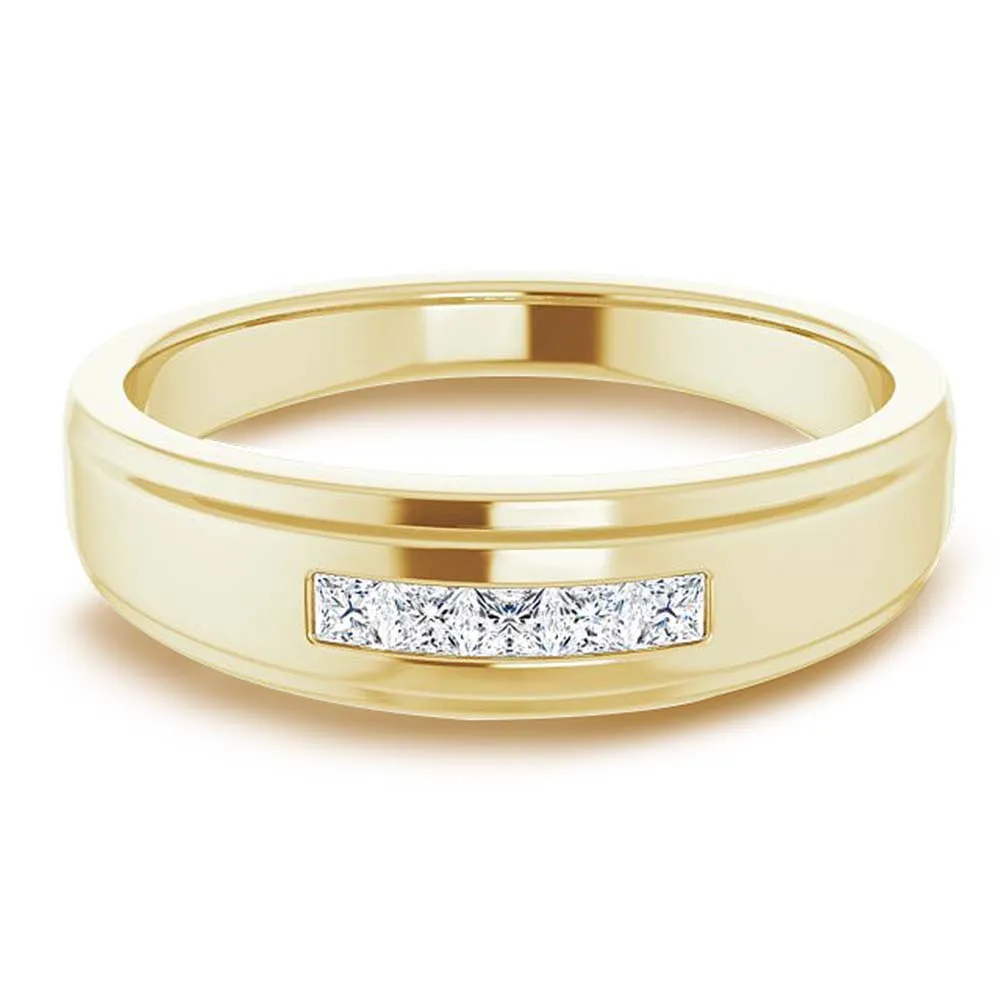 Five Stone Channel set Princess Diamond Men's Ring