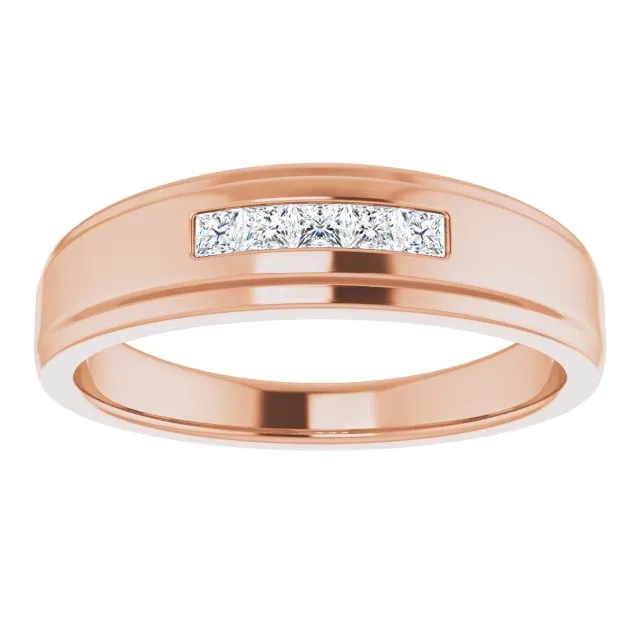 Five Stone Channel set Princess Diamond Men's Ring