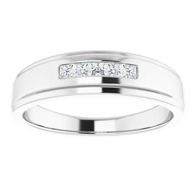 Five Stone Channel set Princess Diamond Men's Ring