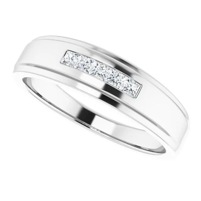 Five Stone Channel set Princess Diamond Men's Ring