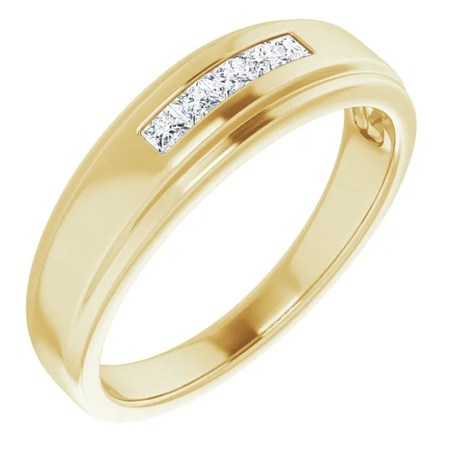 Five Stone Channel set Princess Diamond Men's Ring