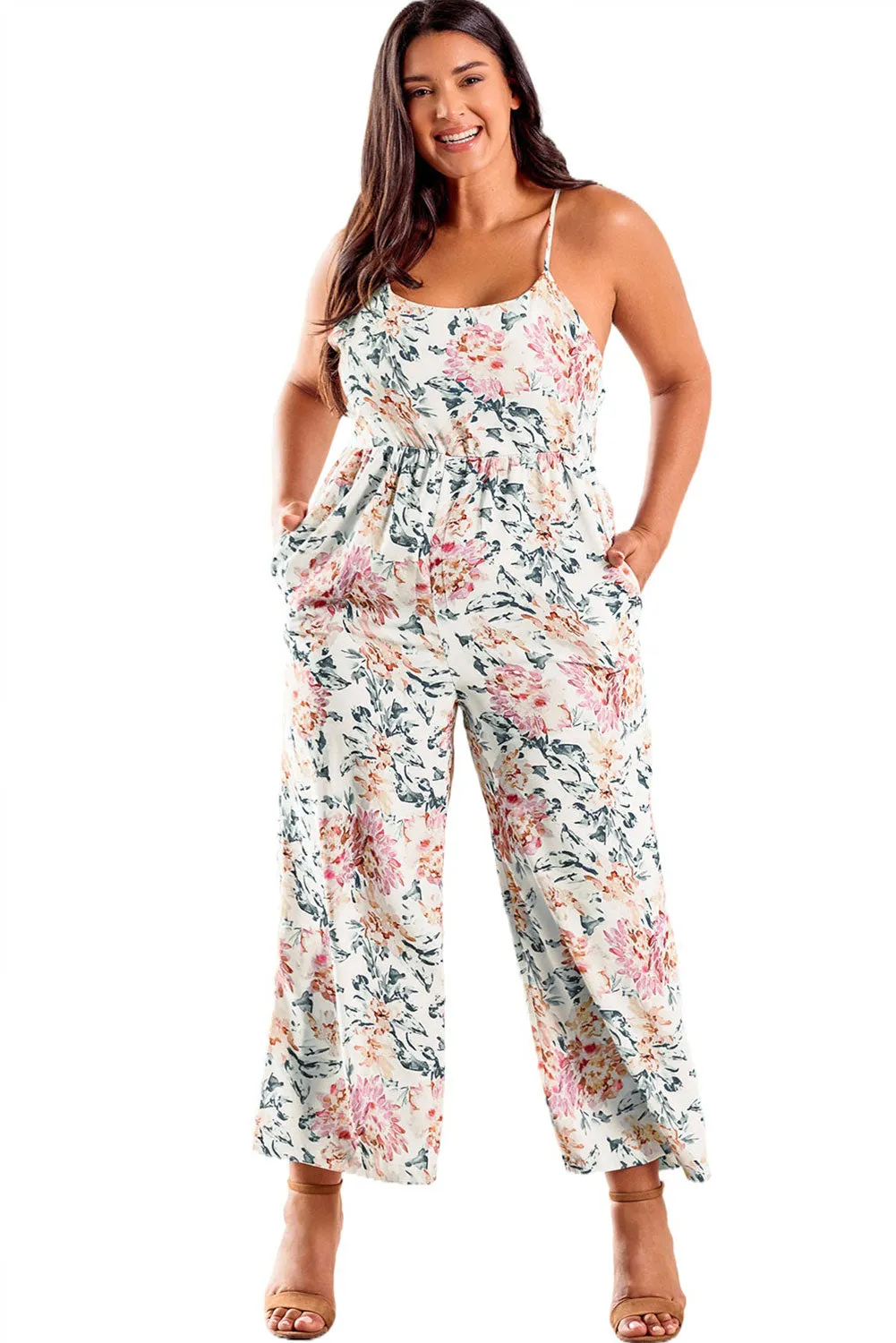 Floral Spaghetti Straps Wide Leg Jumpsuit