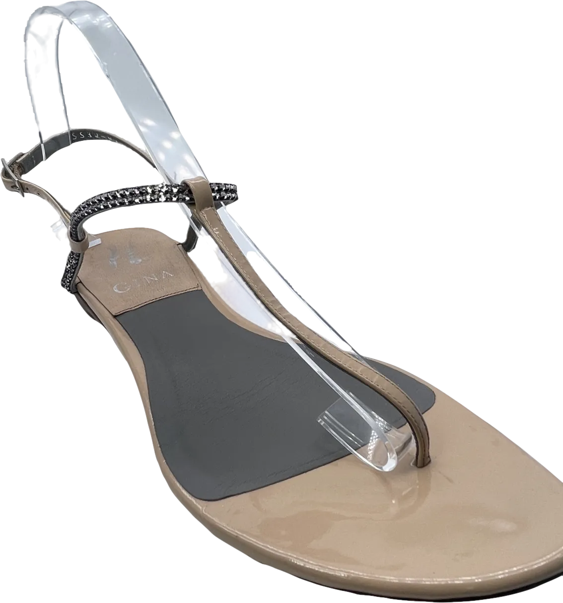 Gina Nude Embellished Patent Leather Thong Sandals UK 6 EU 39 👠