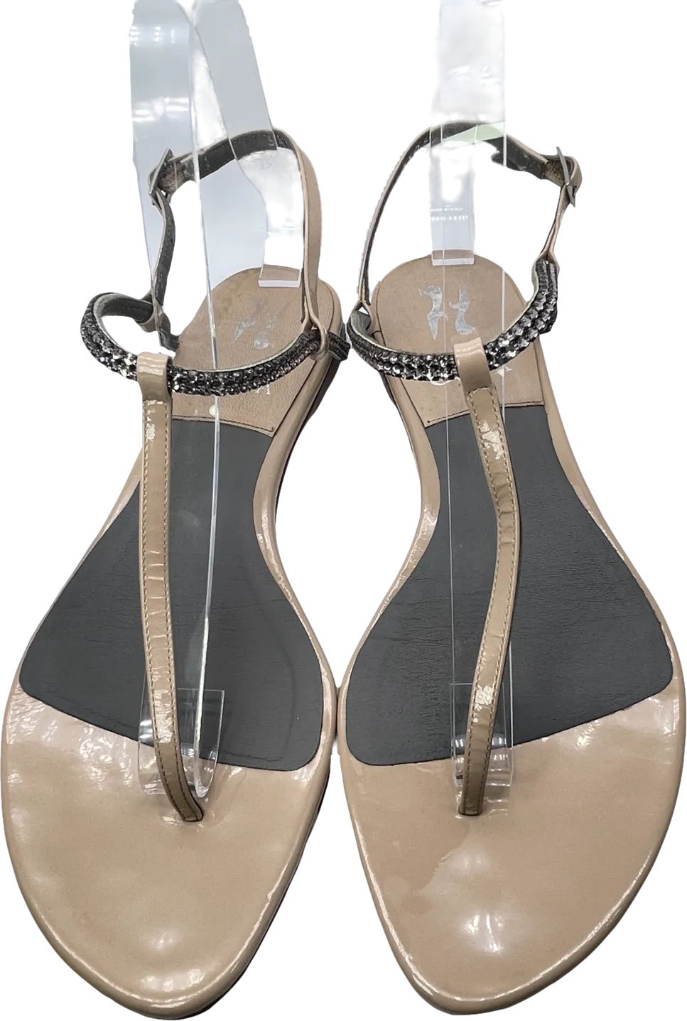 Gina Nude Embellished Patent Leather Thong Sandals UK 6 EU 39 👠