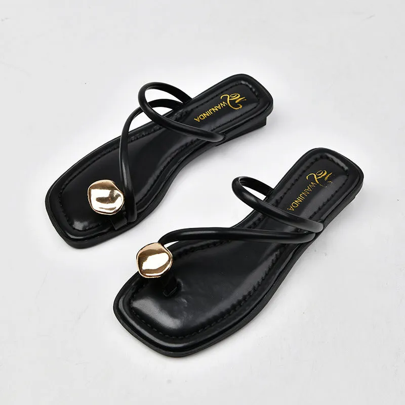 Golden Button Toe Covering Slippers