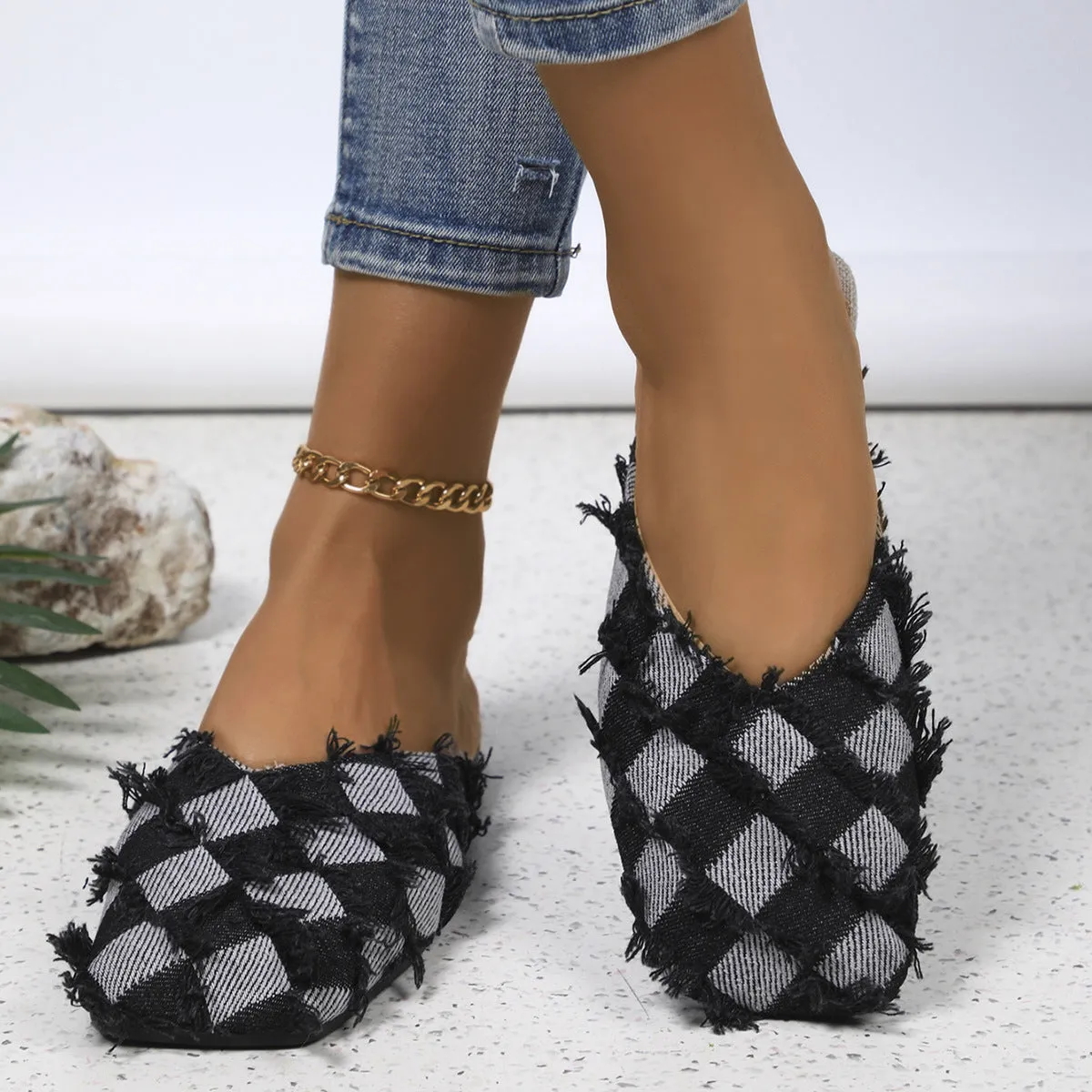 Hazel Blues® |  Plaid Square Toe Flat Slippers