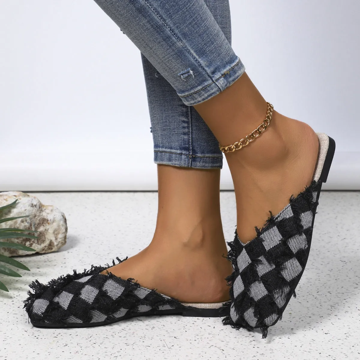 Hazel Blues® |  Plaid Square Toe Flat Slippers