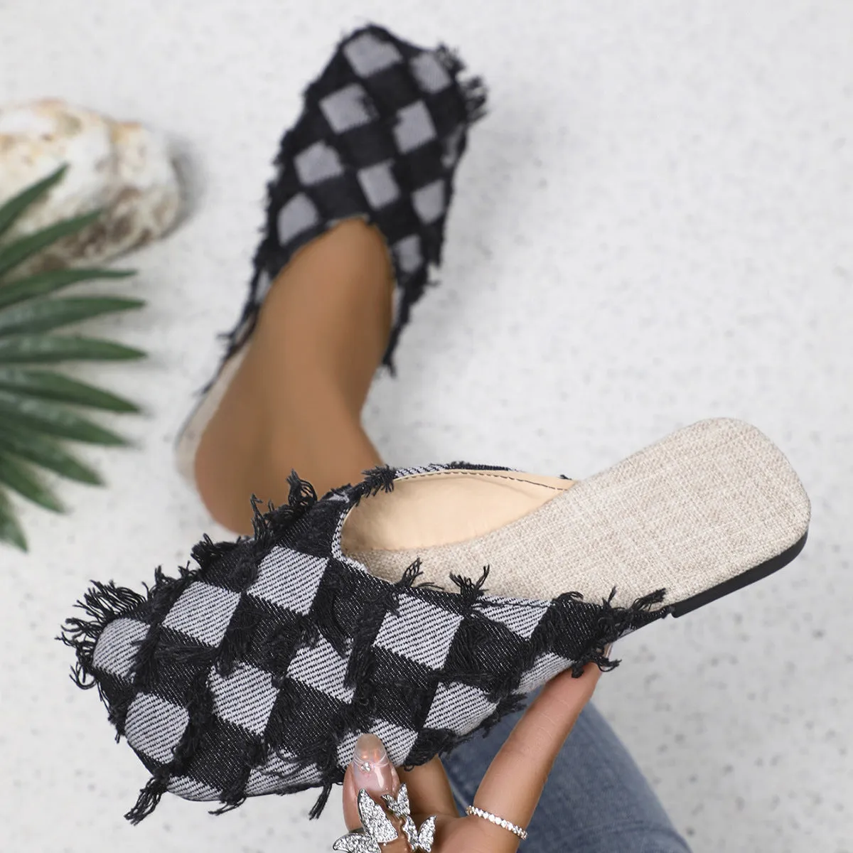 Hazel Blues® |  Plaid Square Toe Flat Slippers