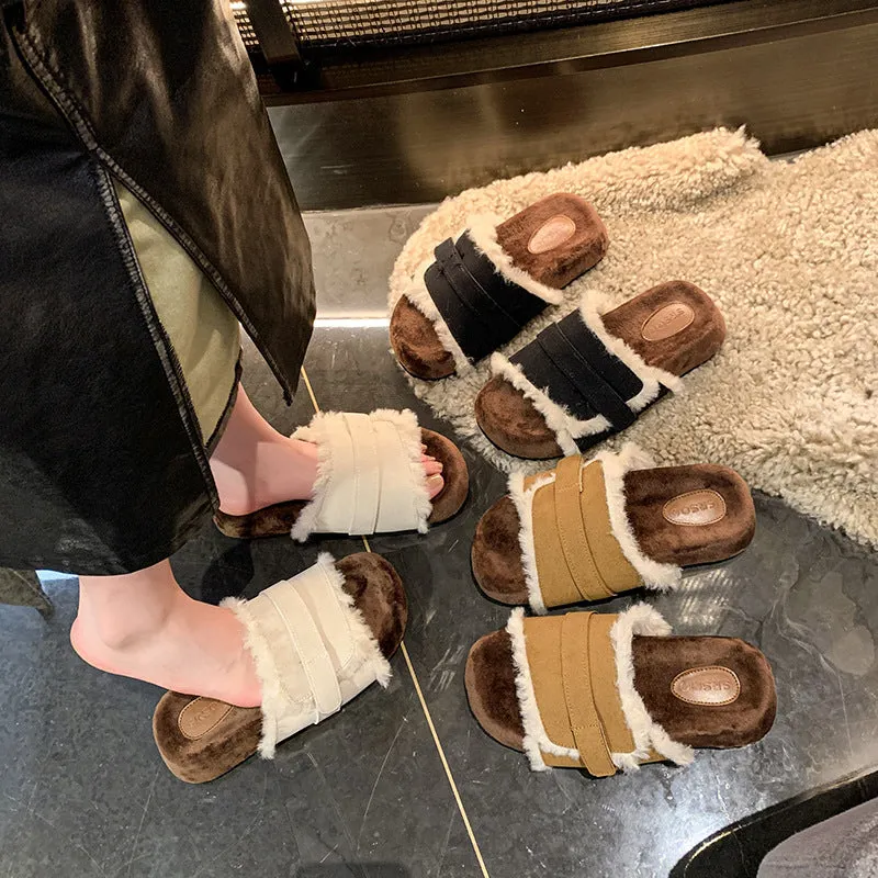 INSTOCK - European retro thick-soled fur slippers for women