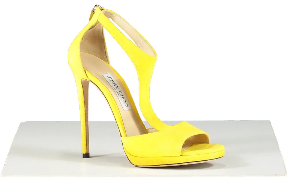Jimmy Choo Yellow Suede Lana 120 T-bar Sandals UK 6.5 EU 39.5 👠