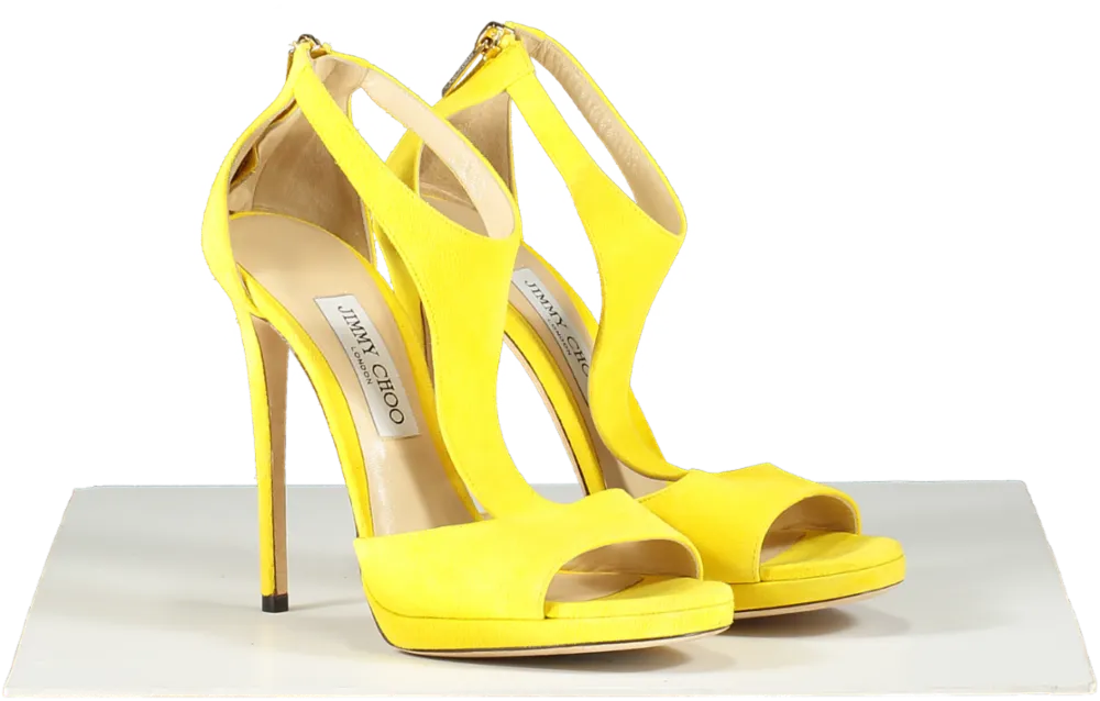 Jimmy Choo Yellow Suede Lana 120 T-bar Sandals UK 6.5 EU 39.5 👠