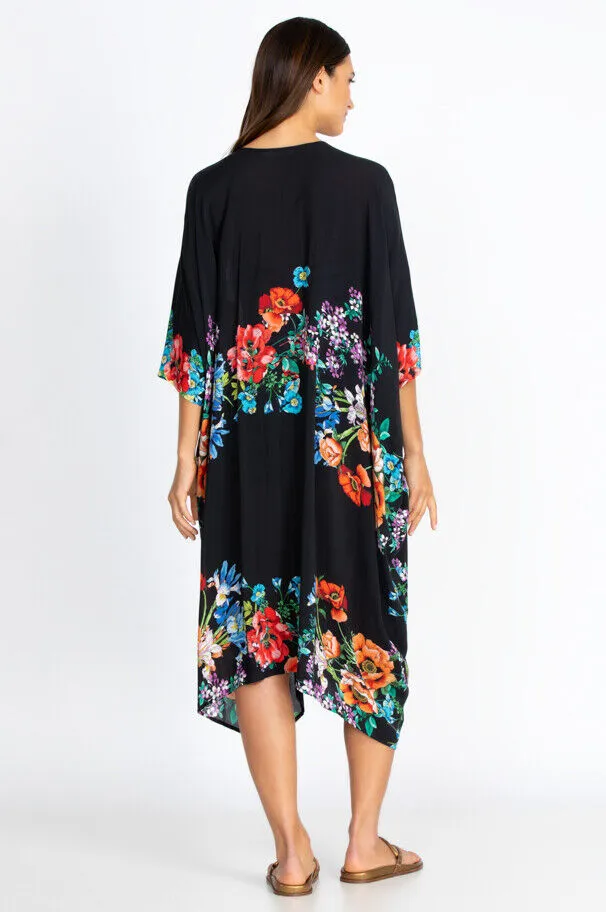 Jonny Was FLOWER ARCH MIDI KIMONO Floral Black Swim Dress New