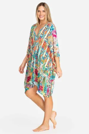 Jonny Was PEACRE SHORT KIMONO MAXI KAFTAN Dress Floral Blue Pastel New