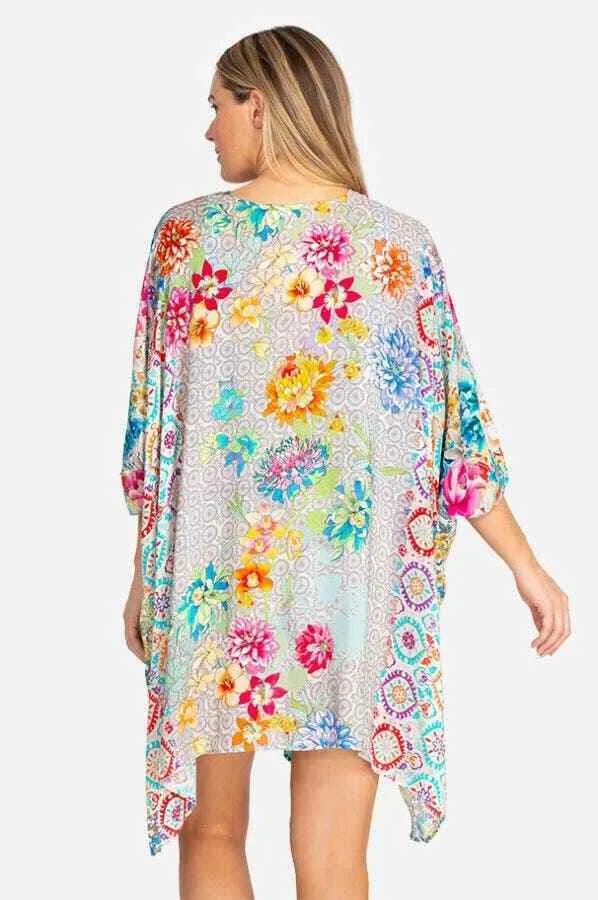 Jonny Was PEACRE SHORT KIMONO MAXI KAFTAN Dress Floral Blue Pastel New