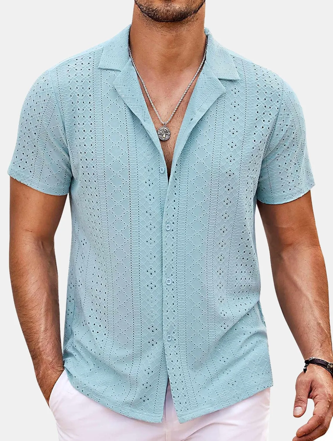 Keifer Button Down Knit Shirt Blue