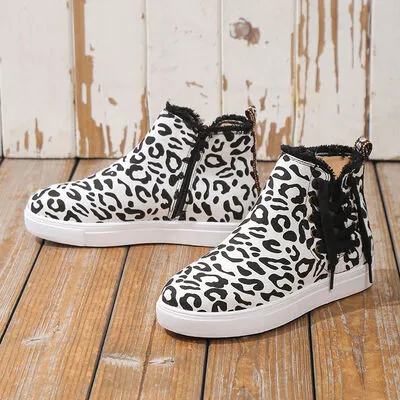 Lace-Up Round Toe Canvas Boots with Side Zip