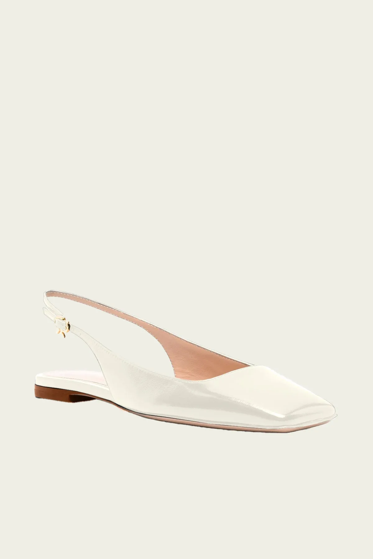 Leather Square-Toe Slingback Ballerina Flats in Off-White