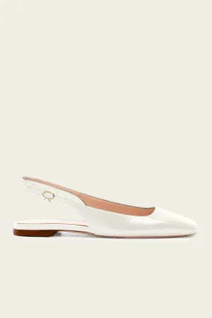 Leather Square-Toe Slingback Ballerina Flats in Off-White