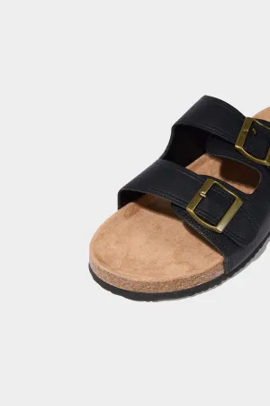 Man High Sole Double Banded Faux Leather Slippers