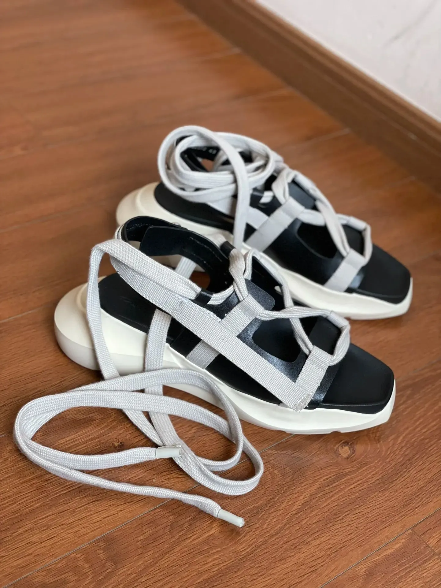 Men Sandals Platform Black Casual Rome Gladiator Leather  Summer Shoes