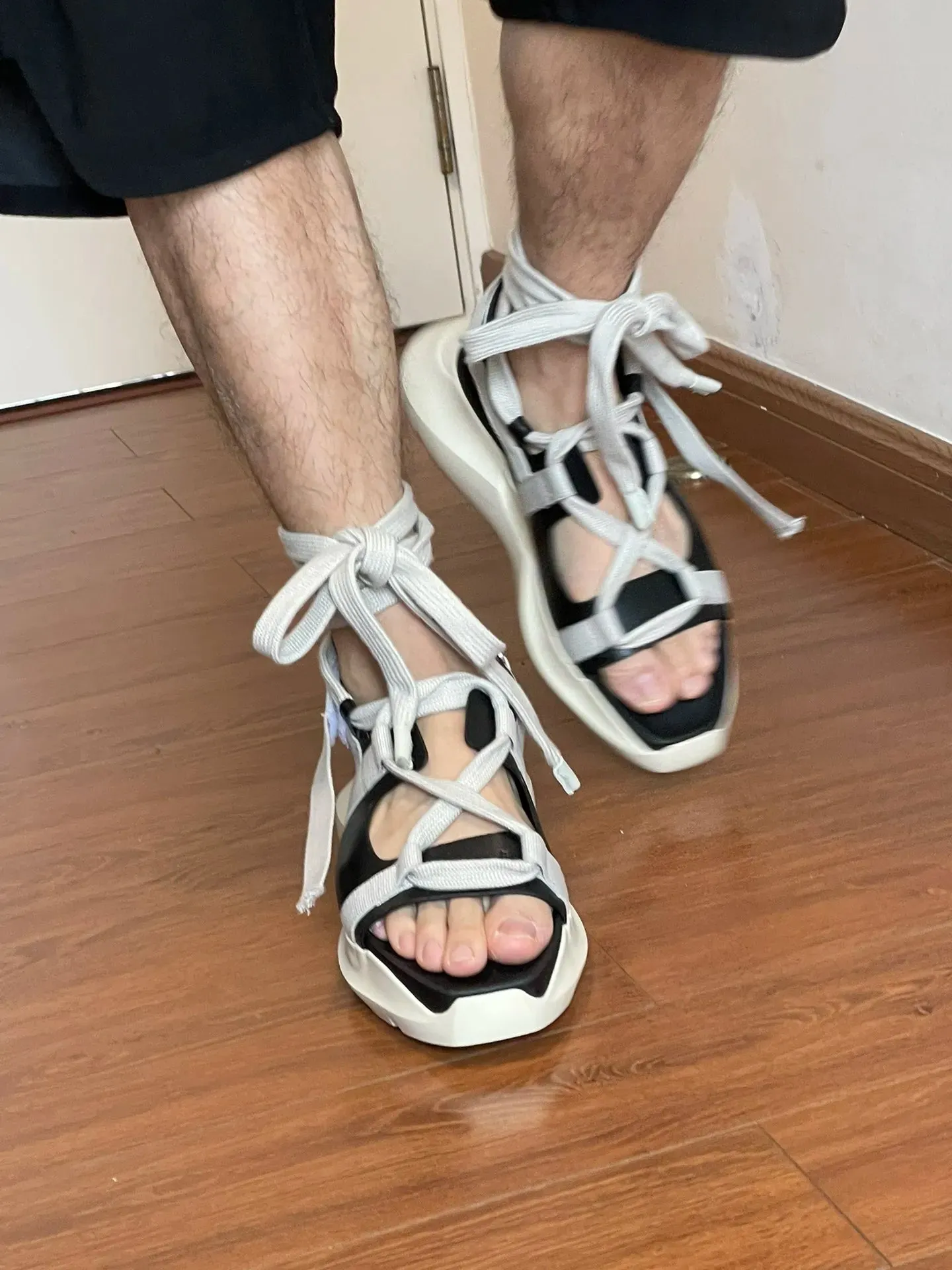 Men Sandals Platform Black Casual Rome Gladiator Leather  Summer Shoes