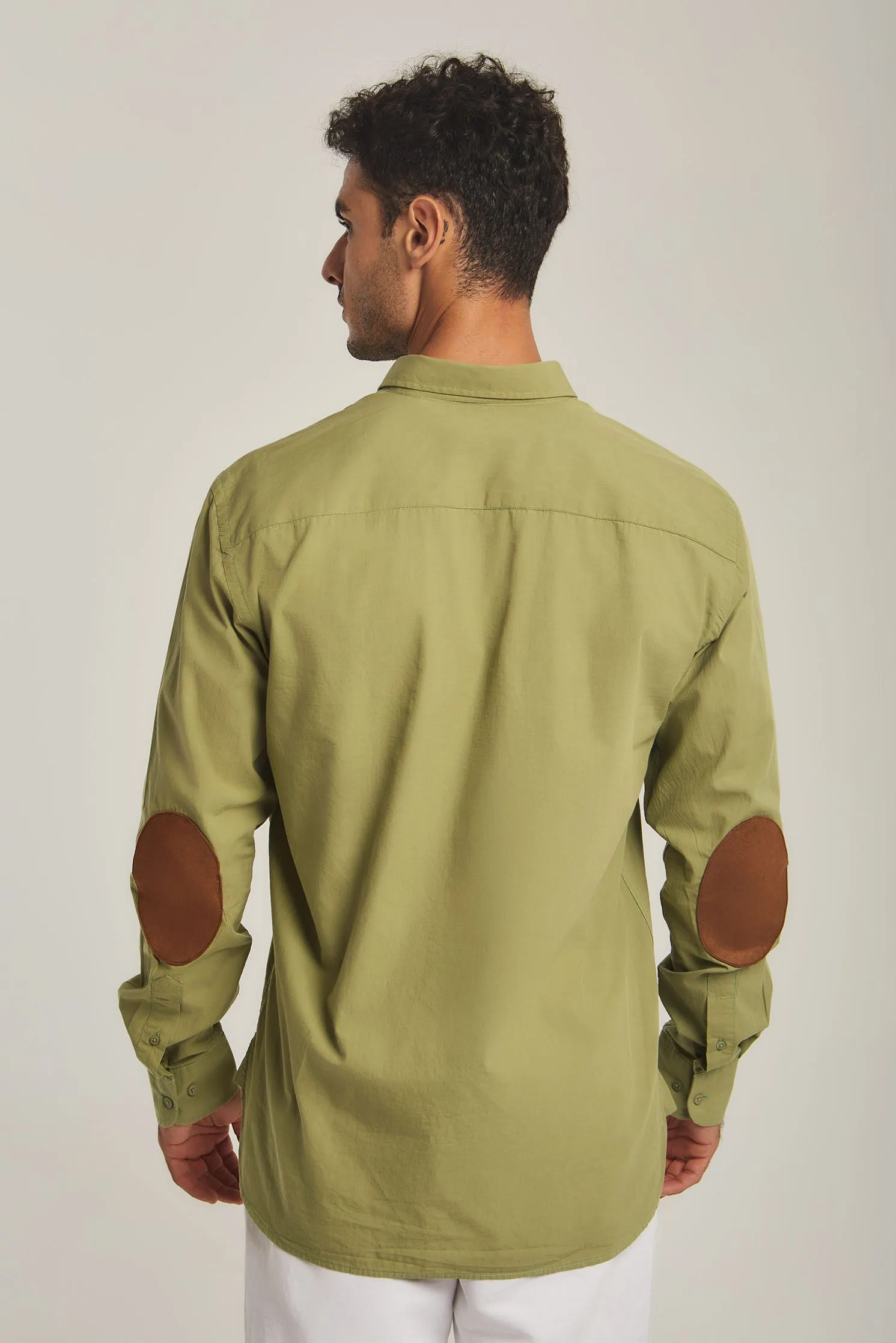 Men Shirt Long Sleeve Cotton, Regular Fit Green