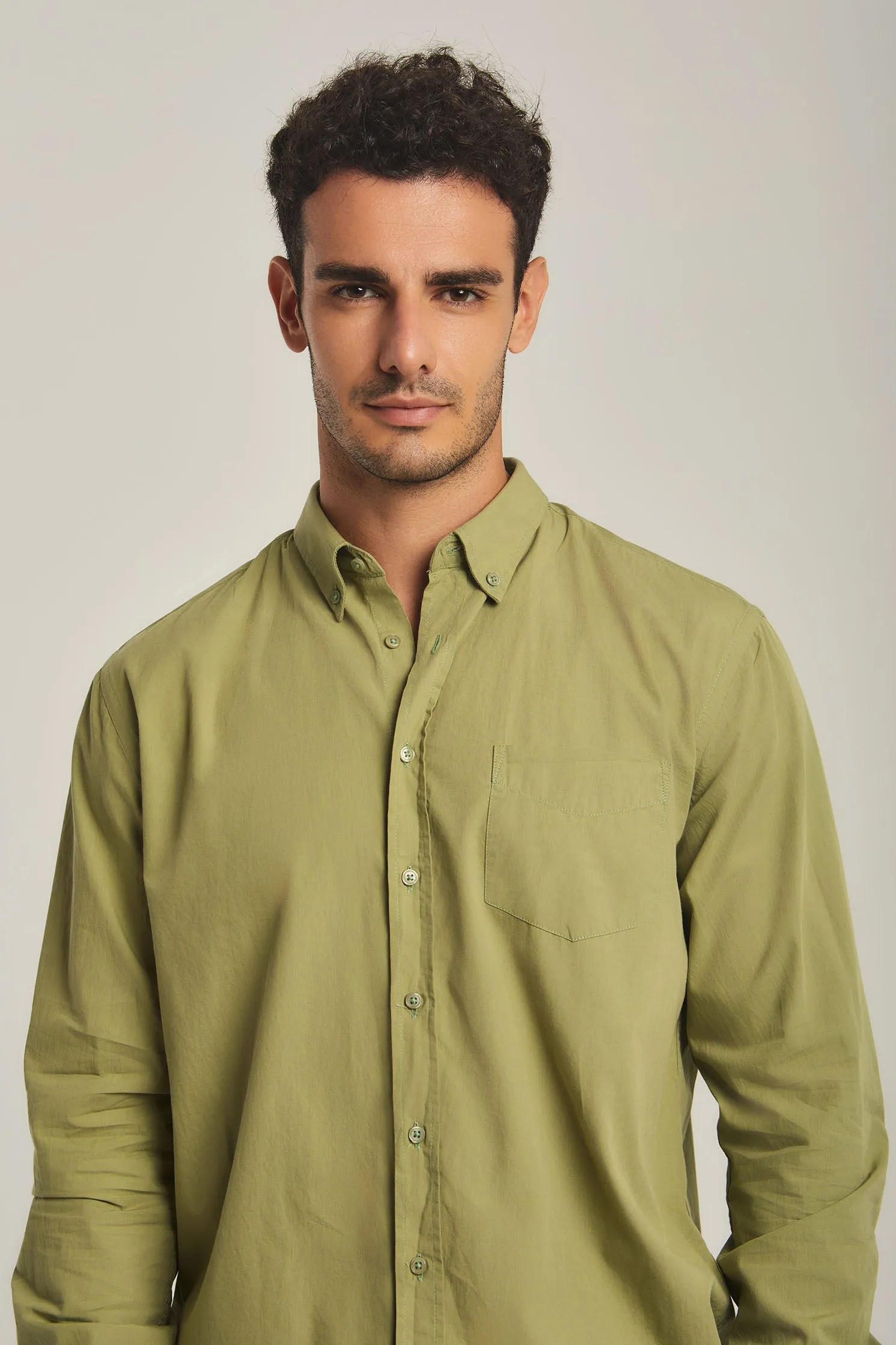 Men Shirt Long Sleeve Cotton, Regular Fit Green