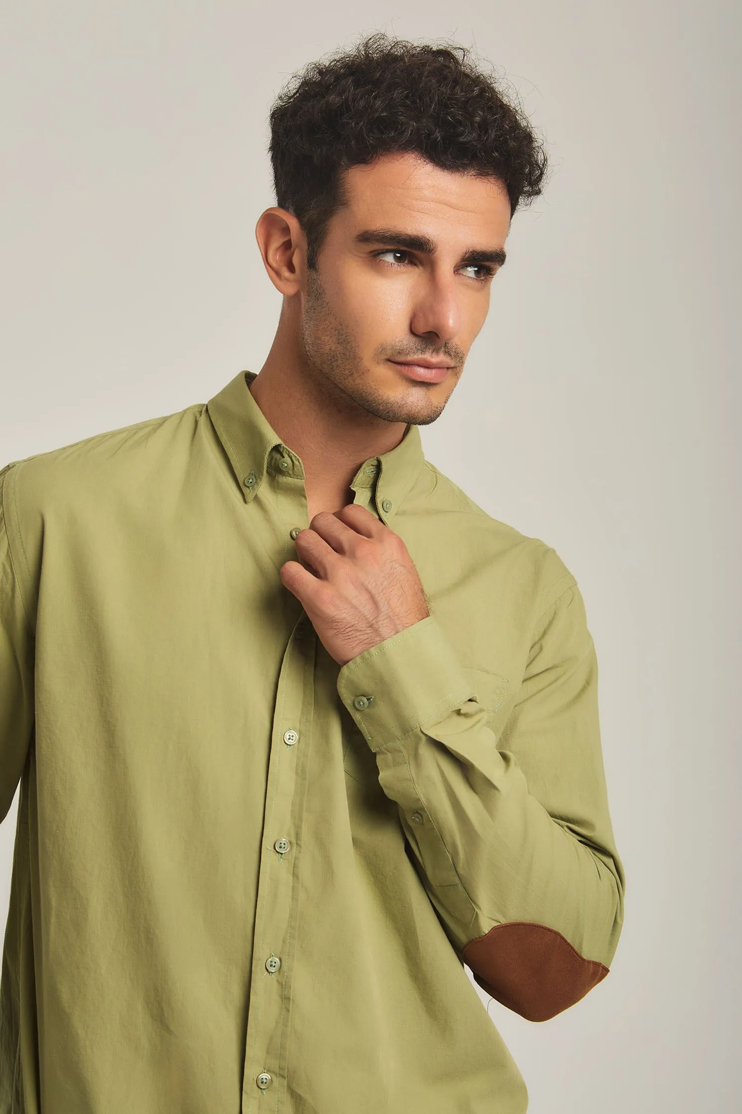 Men Shirt Long Sleeve Cotton, Regular Fit Green