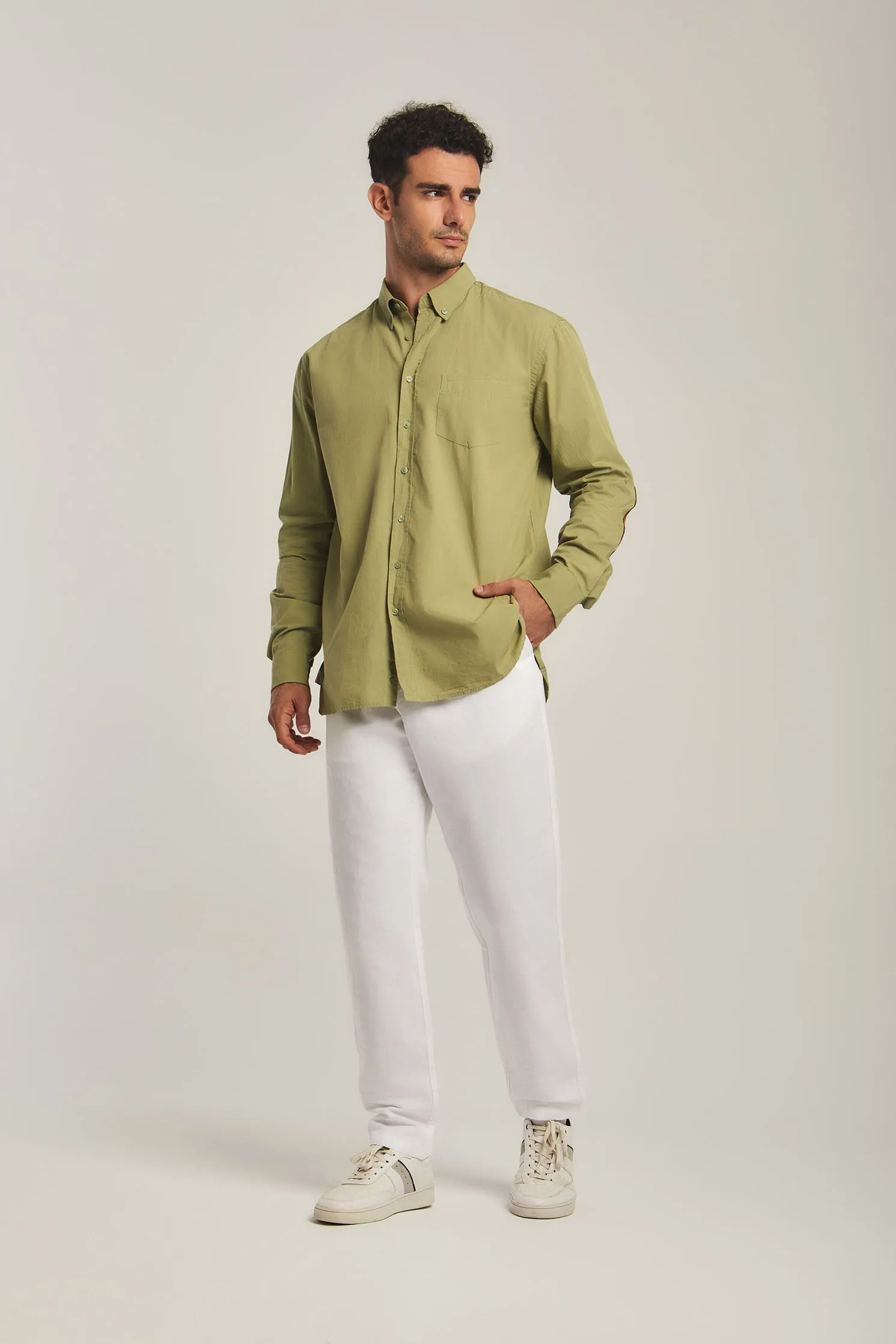 Men Shirt Long Sleeve Cotton, Regular Fit Green