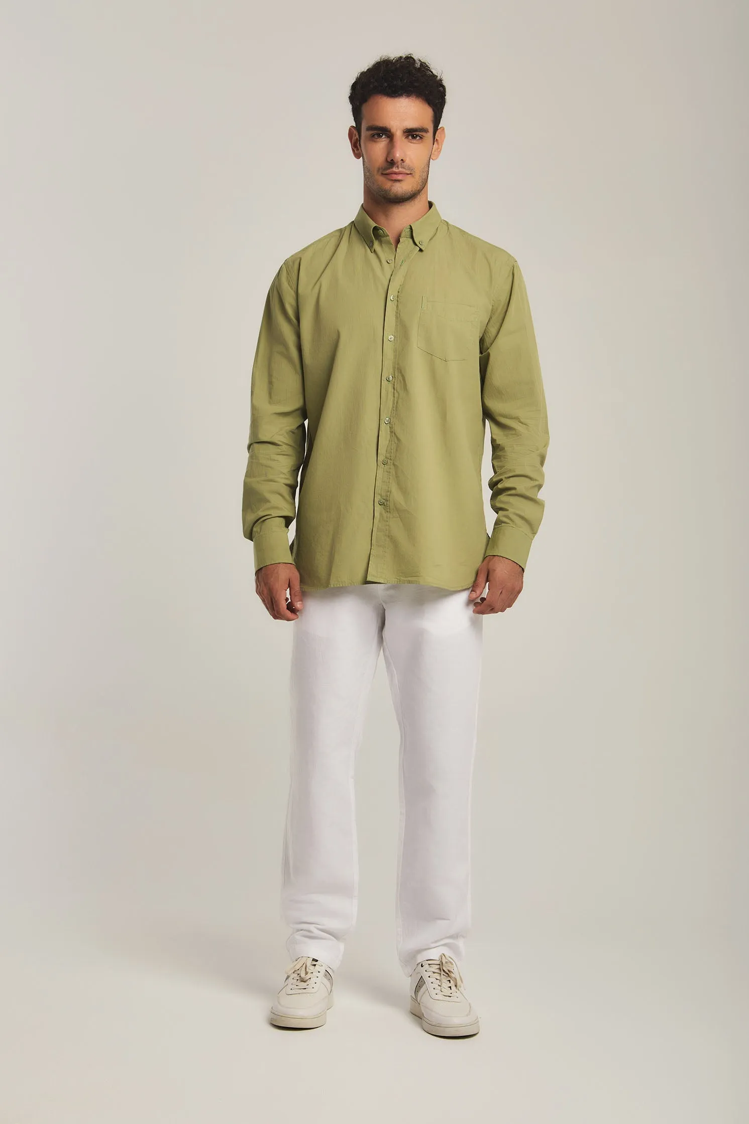 Men Shirt Long Sleeve Cotton, Regular Fit Green