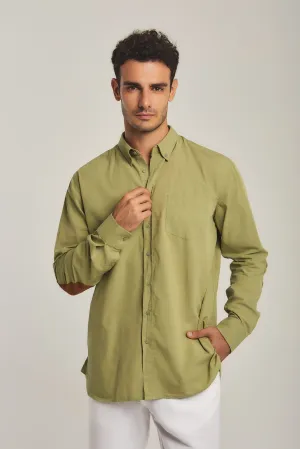 Men Shirt Long Sleeve Cotton, Regular Fit Green