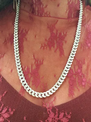 Mens 8.6mm 10k White Gold Cuban Chain Necklace 8.6mm 24"