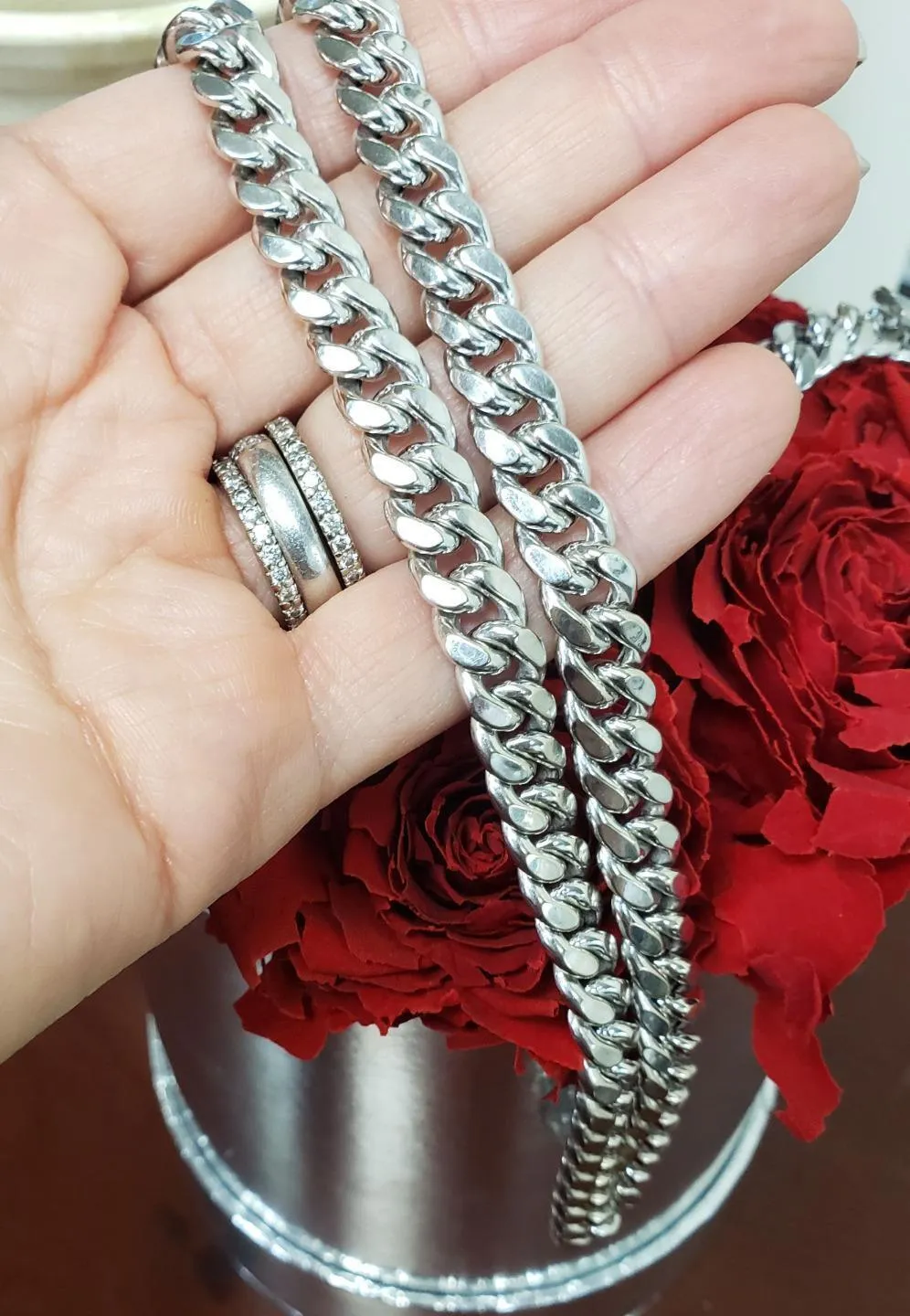 Mens 8.6mm 10k White Gold Cuban Chain Necklace 8.6mm 24"