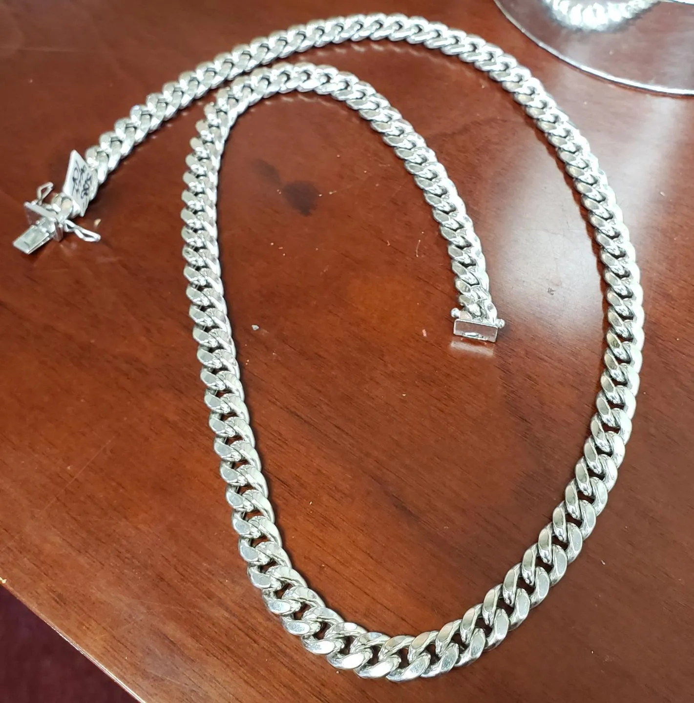 Mens 8.6mm 10k White Gold Cuban Chain Necklace 8.6mm 24"
