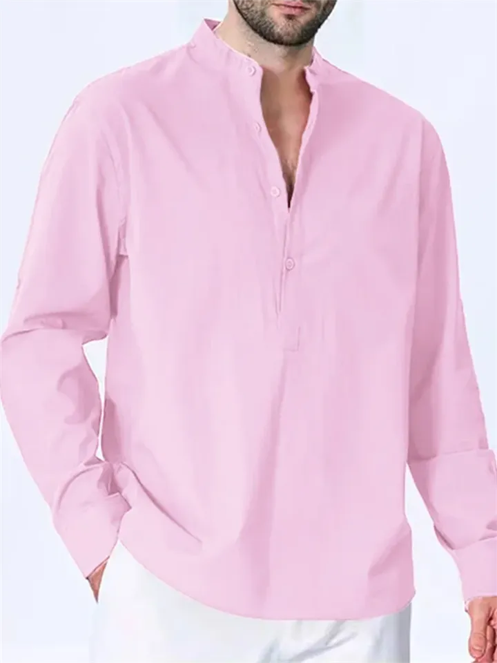 Men's Lightweight Button Design Mandarin Collar Shirt