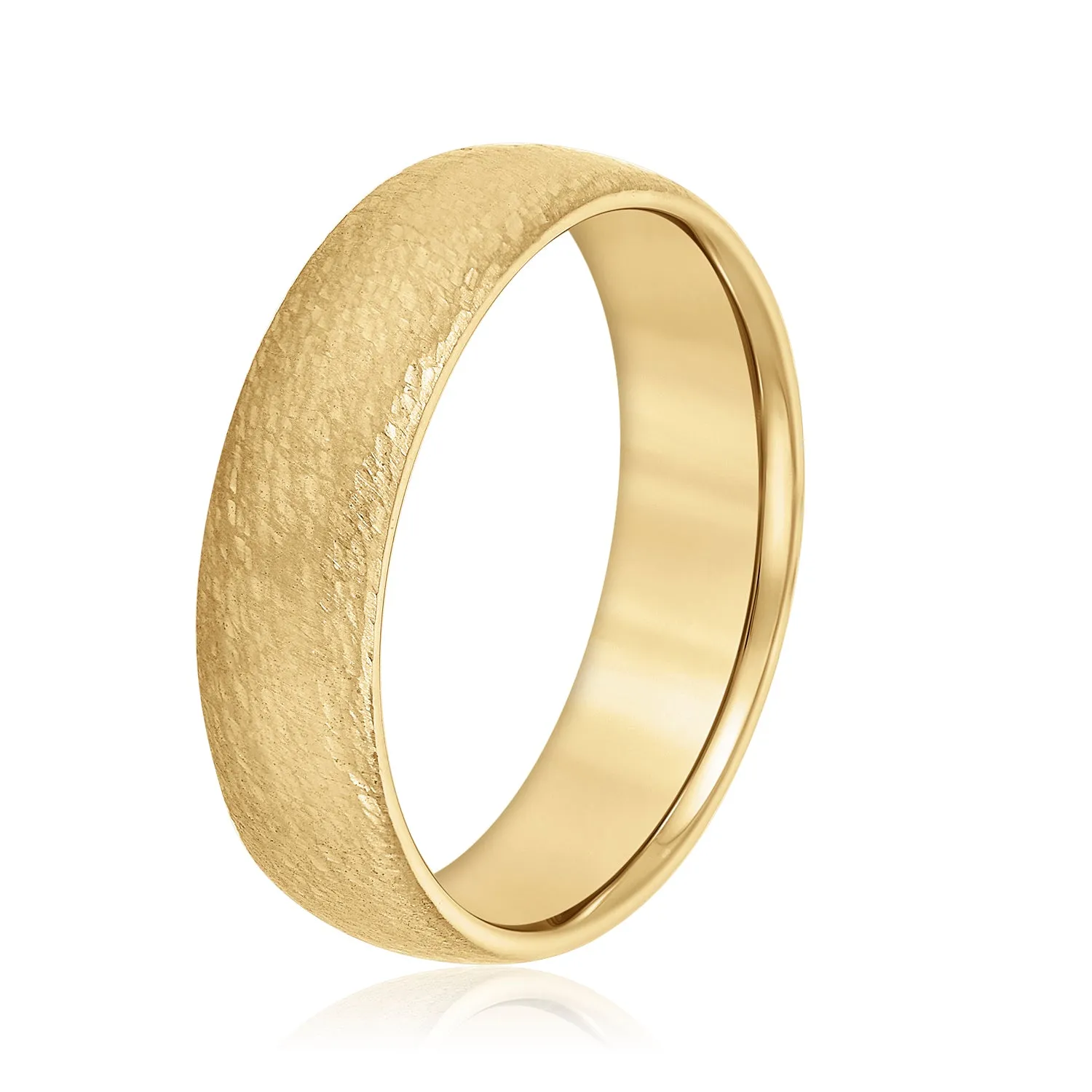 Men's Low Dome Comfort Fit Hammered Wedding Ring