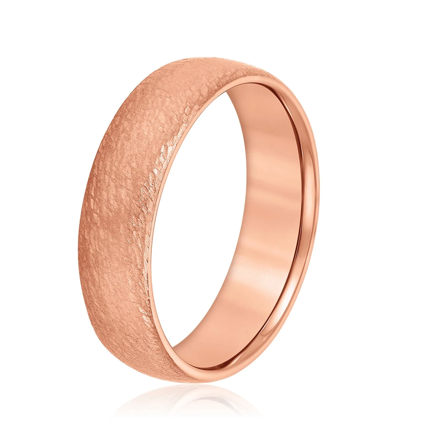 Men's Low Dome Comfort Fit Hammered Wedding Ring